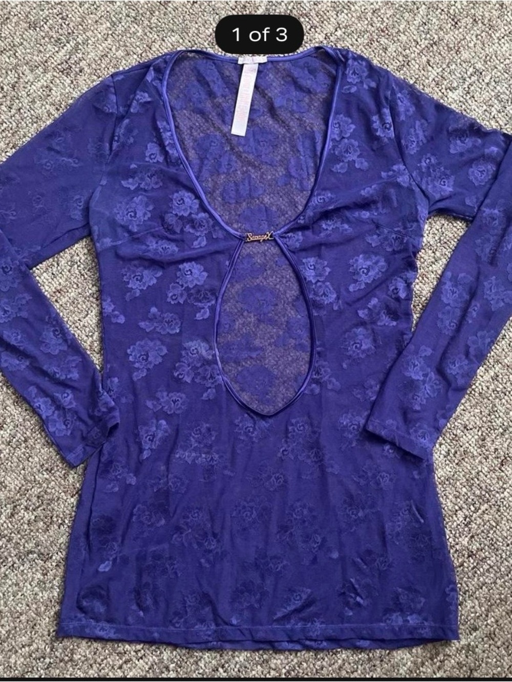 Savage X Fenty Sheer Floral Lace Long Sleeve Top - Purple